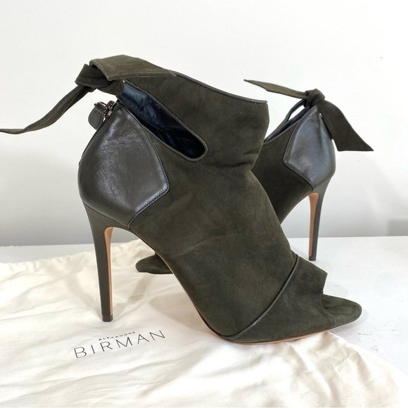 Alexandre Birman Olive Suede Cutout Peep Toe Tie Bow Heels 40 - Picture 2 of 5